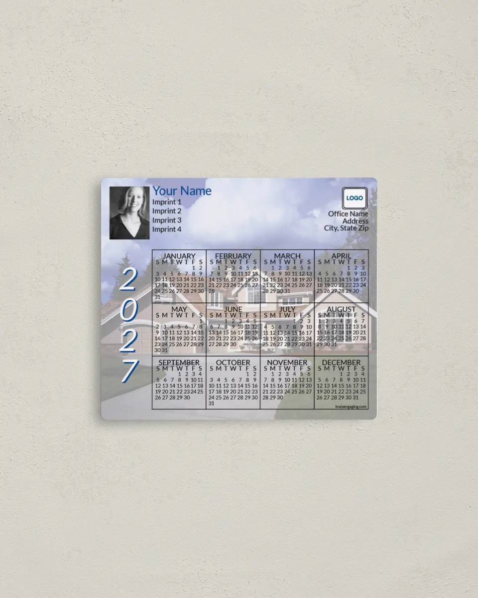 This is a 3½" x 4" Full Magnet Calendar called Faded Suburban Home printed in full color with a Standard Gloss finish
