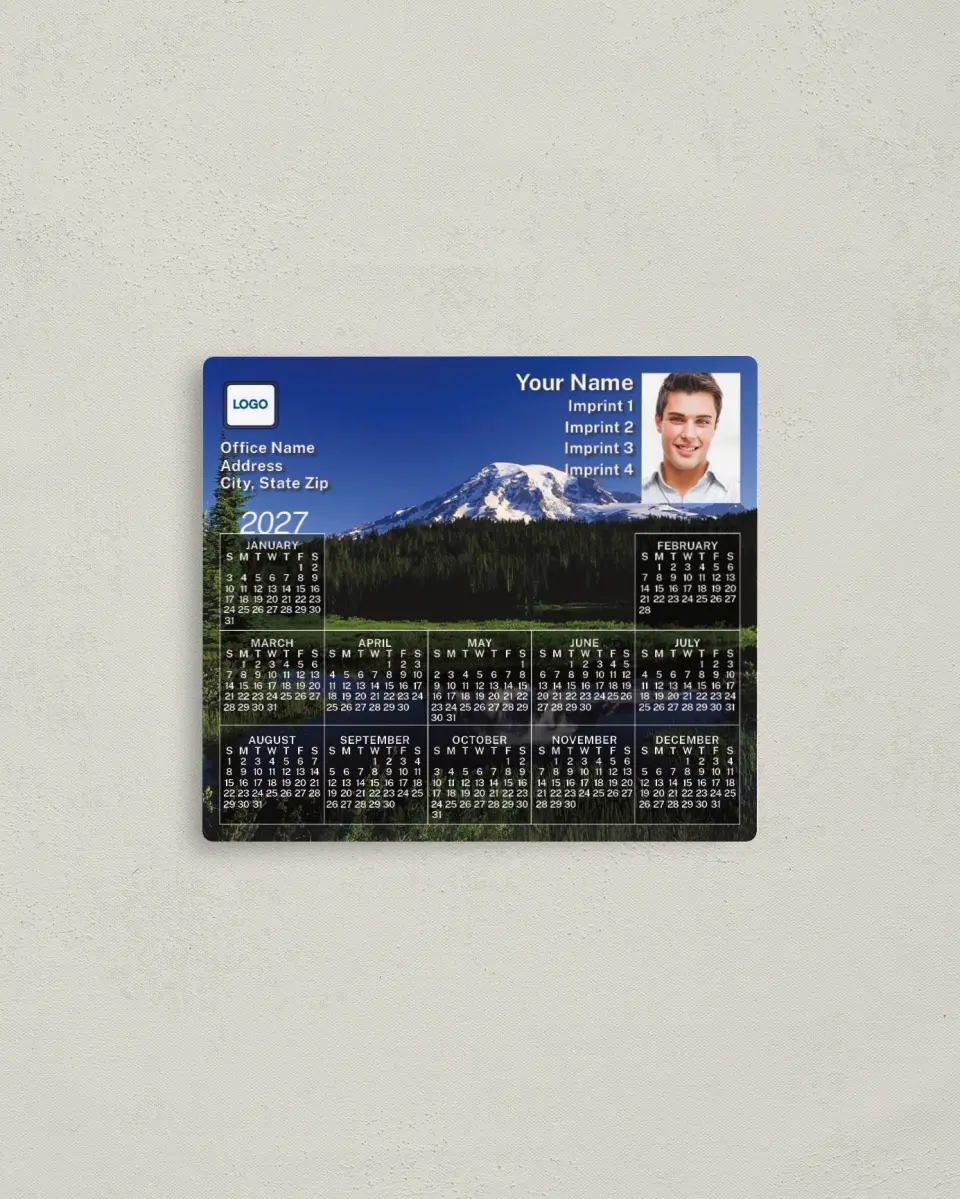 This is a 3½" x 4" Full Magnet Calendar called Mountain printed in full color with a Standard Gloss finish