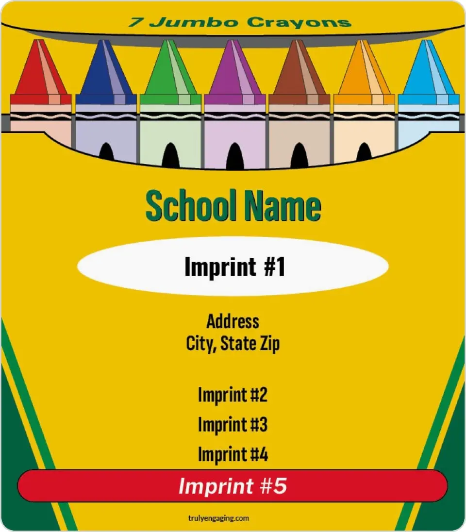 This is a 3½" x 4" School Contact Magnet called Crayon Box Background printed in full color