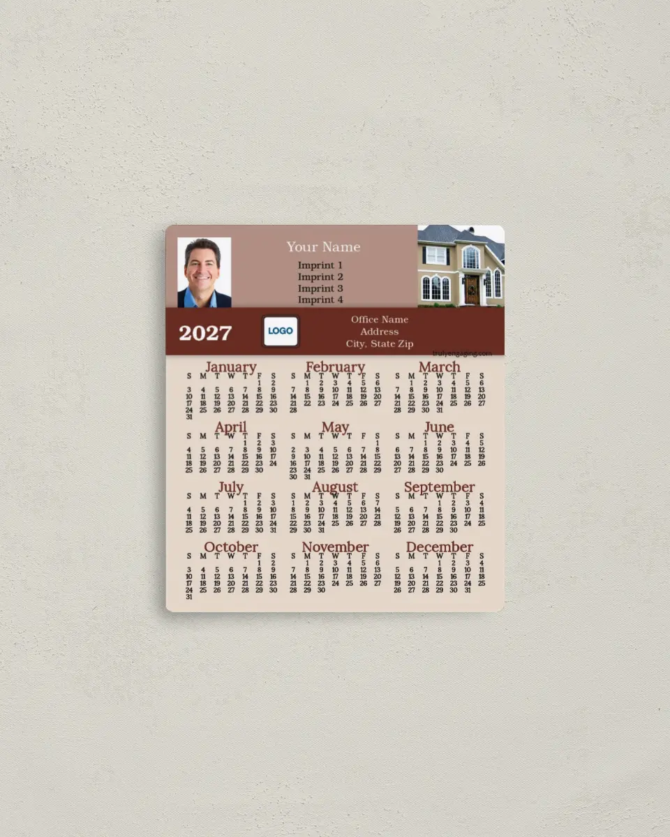 This is a 3½" x 4" Full Magnet Calendar called Branded Banner printed in full color with a Standard Gloss finish