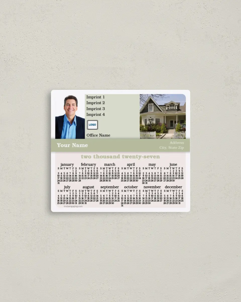 This is a 3½" x 4" Full Magnet Calendar called Modern Brand printed in full color with a Standard Gloss finish