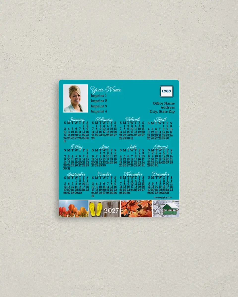 This is a 3½" x 4" Full Magnet Calendar called Stunning Snapshots printed in full color with a Standard Gloss finish