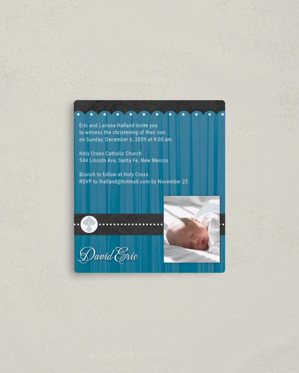 This is a 3½" x 4" Christening Invitation Magnet called Decorative Dots printed in full color with a Luxe Satin finish