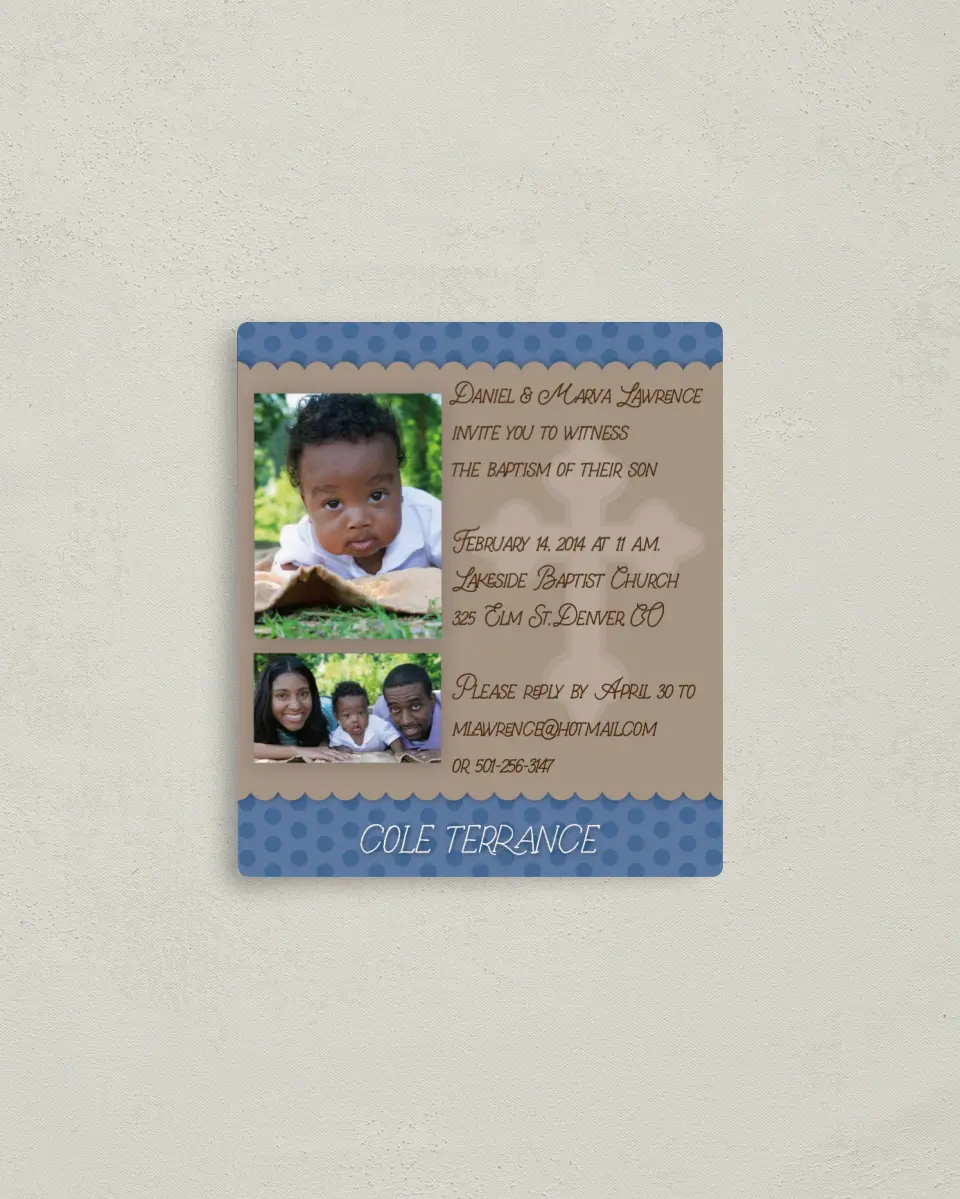 This is a 3½" x 4" Baptism Invitation Magnet called Translucent Cross printed in full color with a Luxe Satin finish