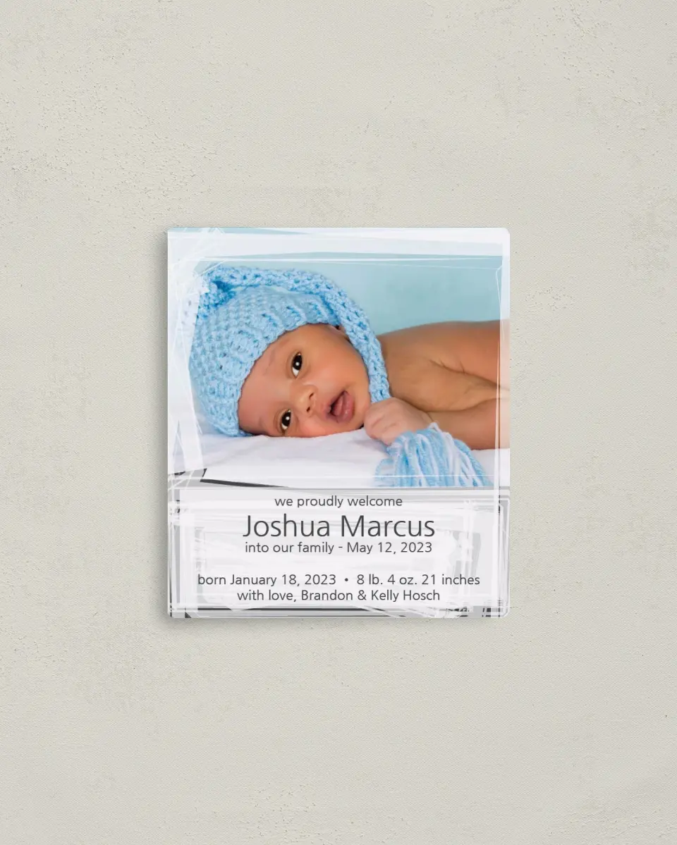 This is a 3½" x 4" Adoption Announcement Magnet called Proudly Welcome printed in full color with a Luxe Satin finish