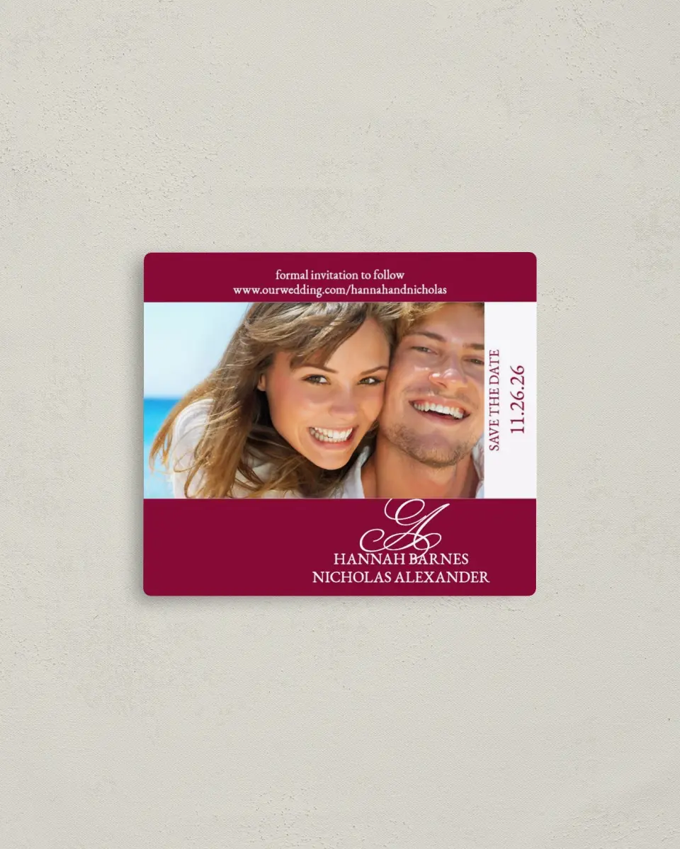 This is a 3½" x 4" Save the Date Magnet called Forever Yours printed in full color with a Luxe Satin finish