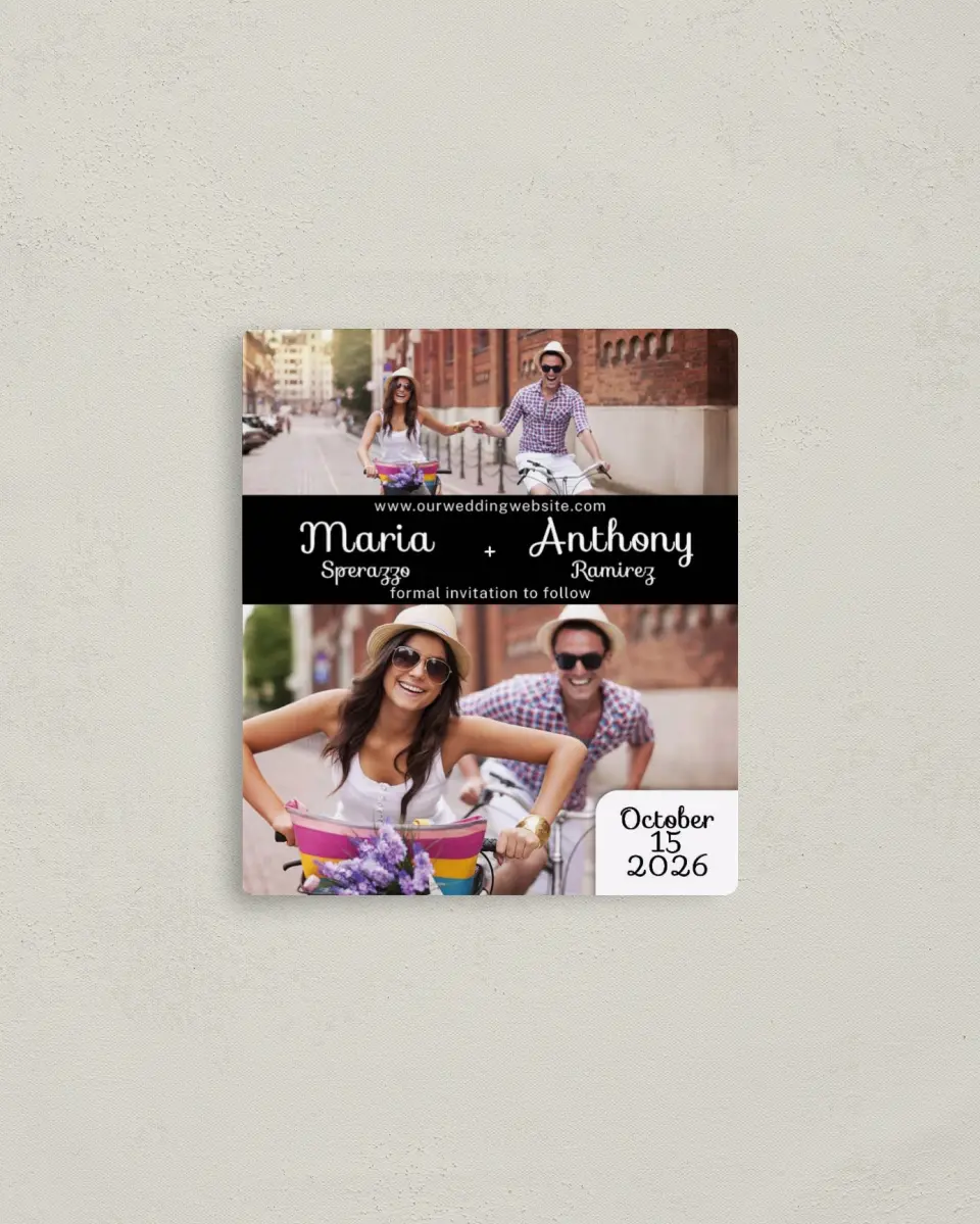 This is a 3½" x 4" Save the Date Magnet called All My Heart printed in full color with a Luxe Satin finish