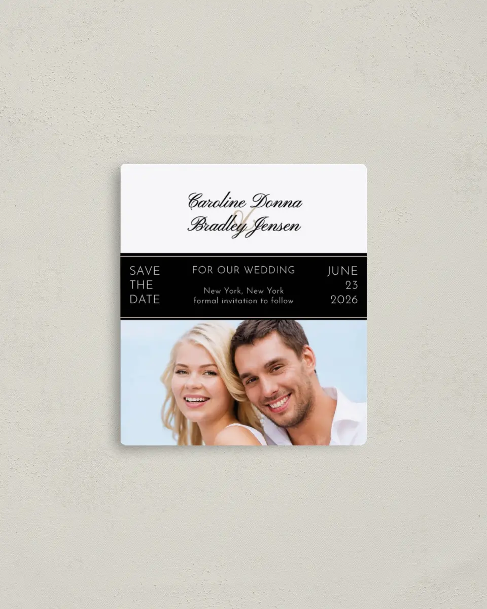 This is a 3½" x 4" Save the Date Magnet called Vision of Love printed in full color with a Luxe Satin finish