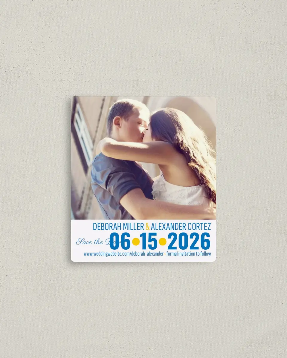 This is a 3½" x 4" Save the Date Magnet called I Got You Babe! printed in full color with a Luxe Satin finish