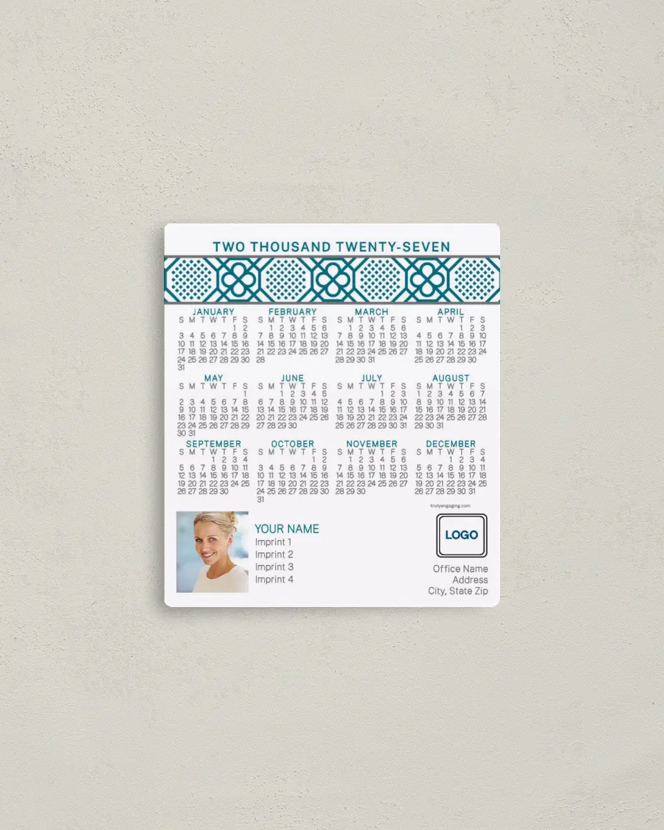 This is a 3½" x 4" Full Magnet Calendar called Modern Tile Interior printed in full color with a Standard Gloss finish