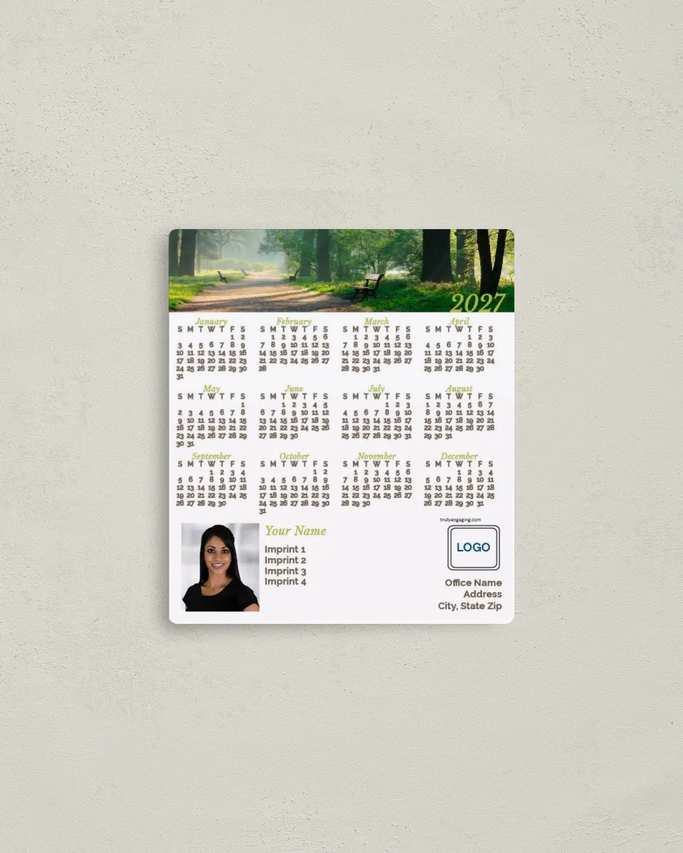 This is a 3½" x 4" Full Magnet Calendar called Nature Path printed in full color with a Standard Gloss finish