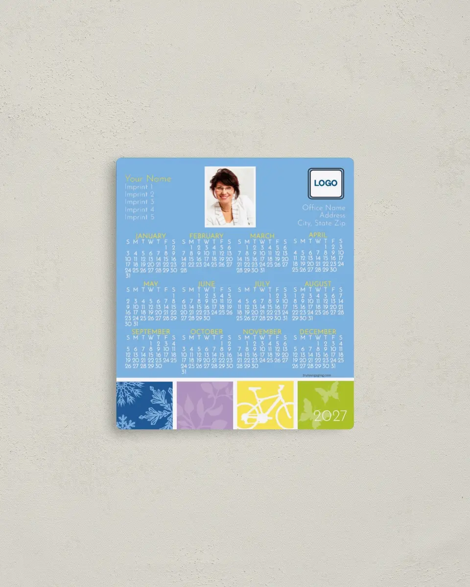 This is a 3½" x 4" Full Magnet Calendar called Seasonal Squares printed in full color with a Standard Gloss finish