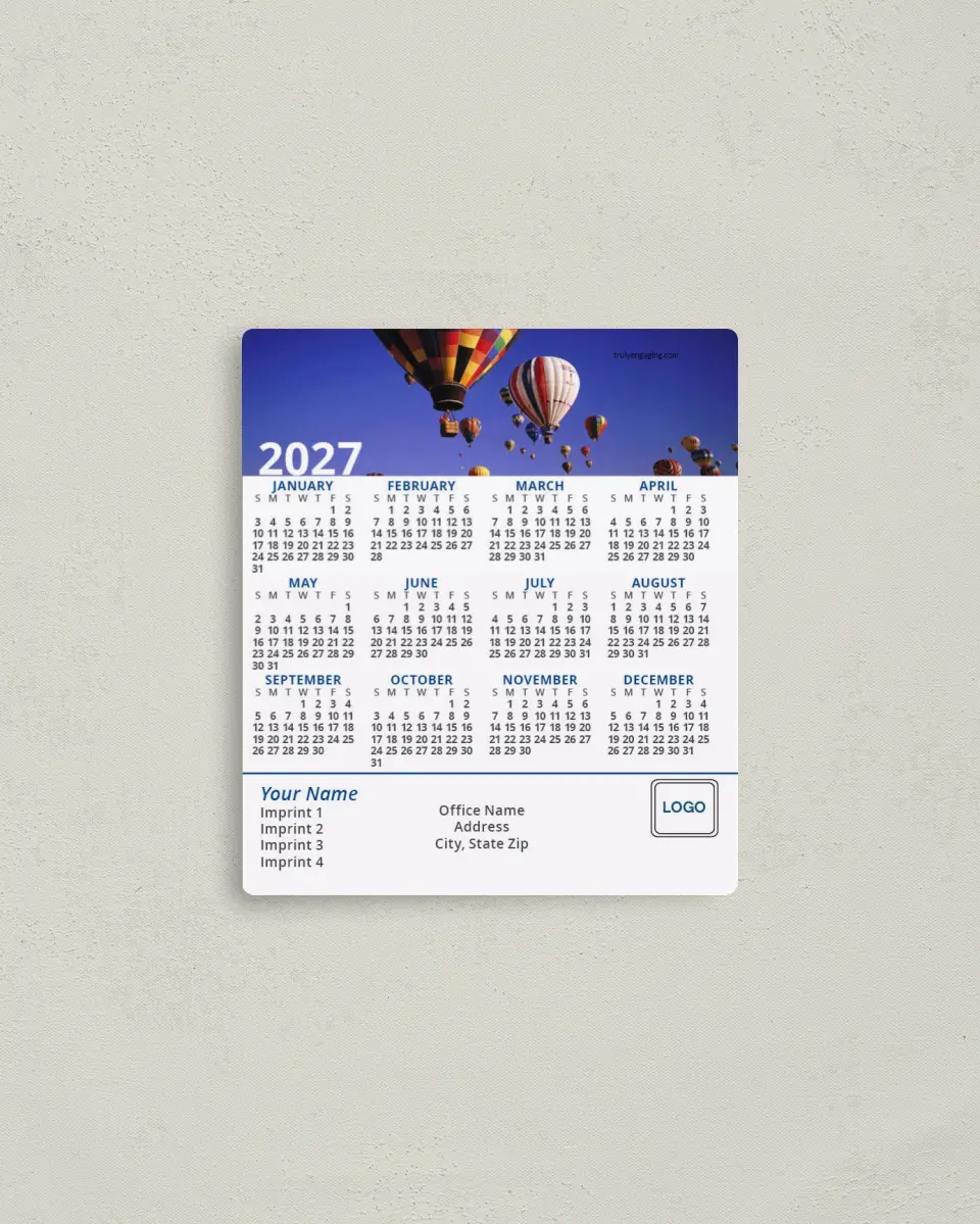 This is a 3½" x 4" Full Magnet Calendar called Hot Air Balloon Banner printed in full color with a Standard Gloss finish