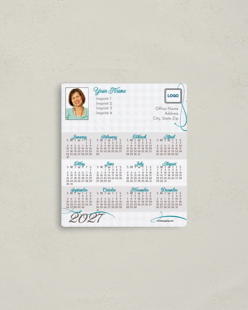 This is a 3½" x 4" Full Magnet Calendar called Trendy Circle Pattern printed in full color with a Standard Gloss finish