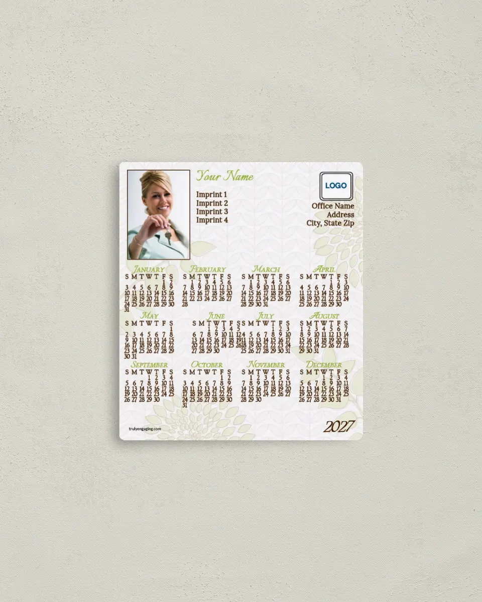 This is a 3½" x 4" Full Magnet Calendar called Contemporary Garden printed in full color with a Standard Gloss finish