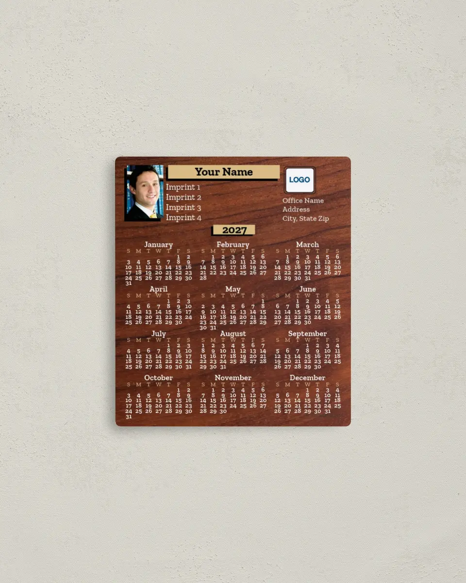 This is a 3½" x 4" Full Magnet Calendar called Natural Wood Grain printed in full color with a Standard Gloss finish