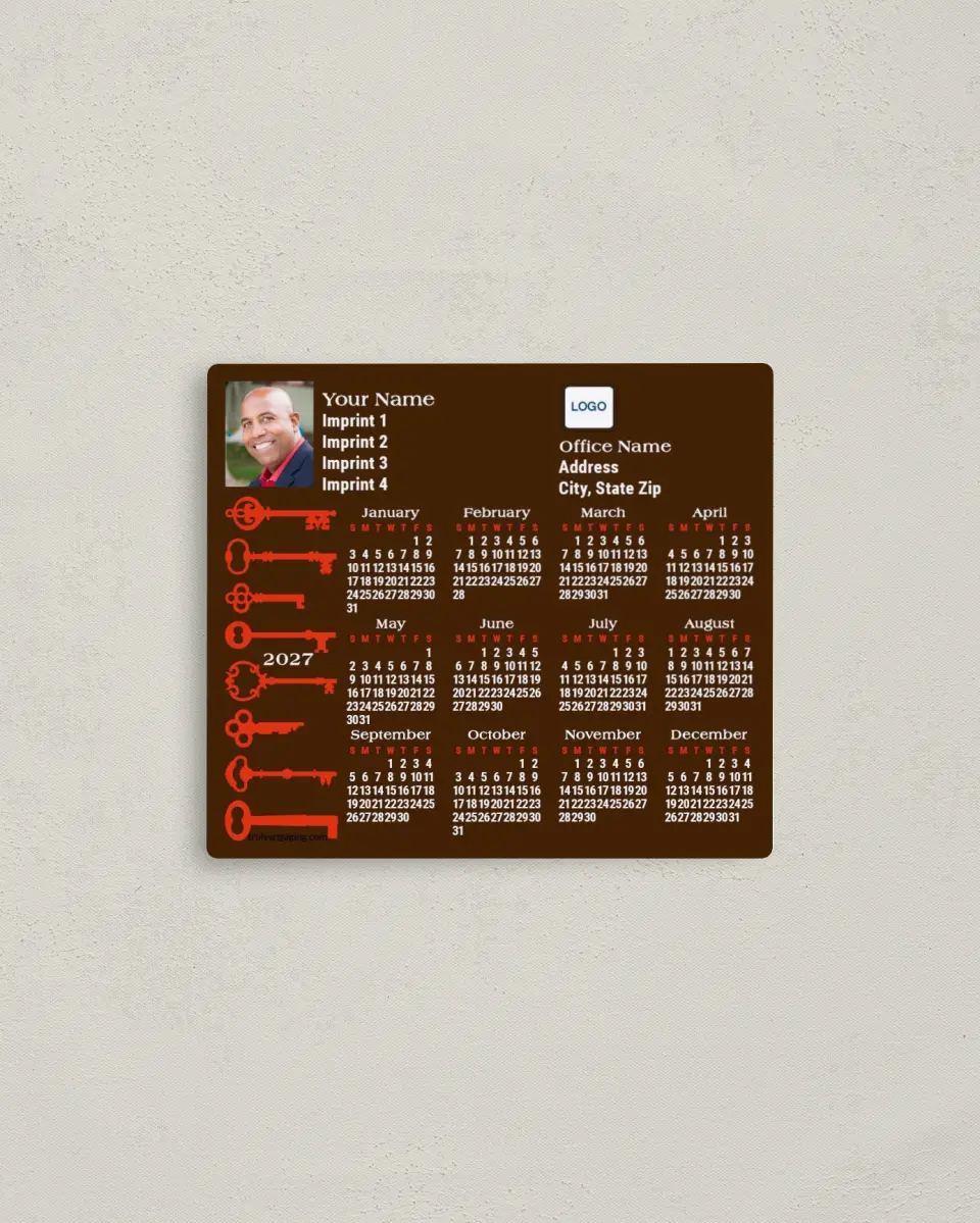 This is a 3½" x 4" Full Magnet Calendar called Antique Skeleton Keys printed in full color with a Standard Gloss finish