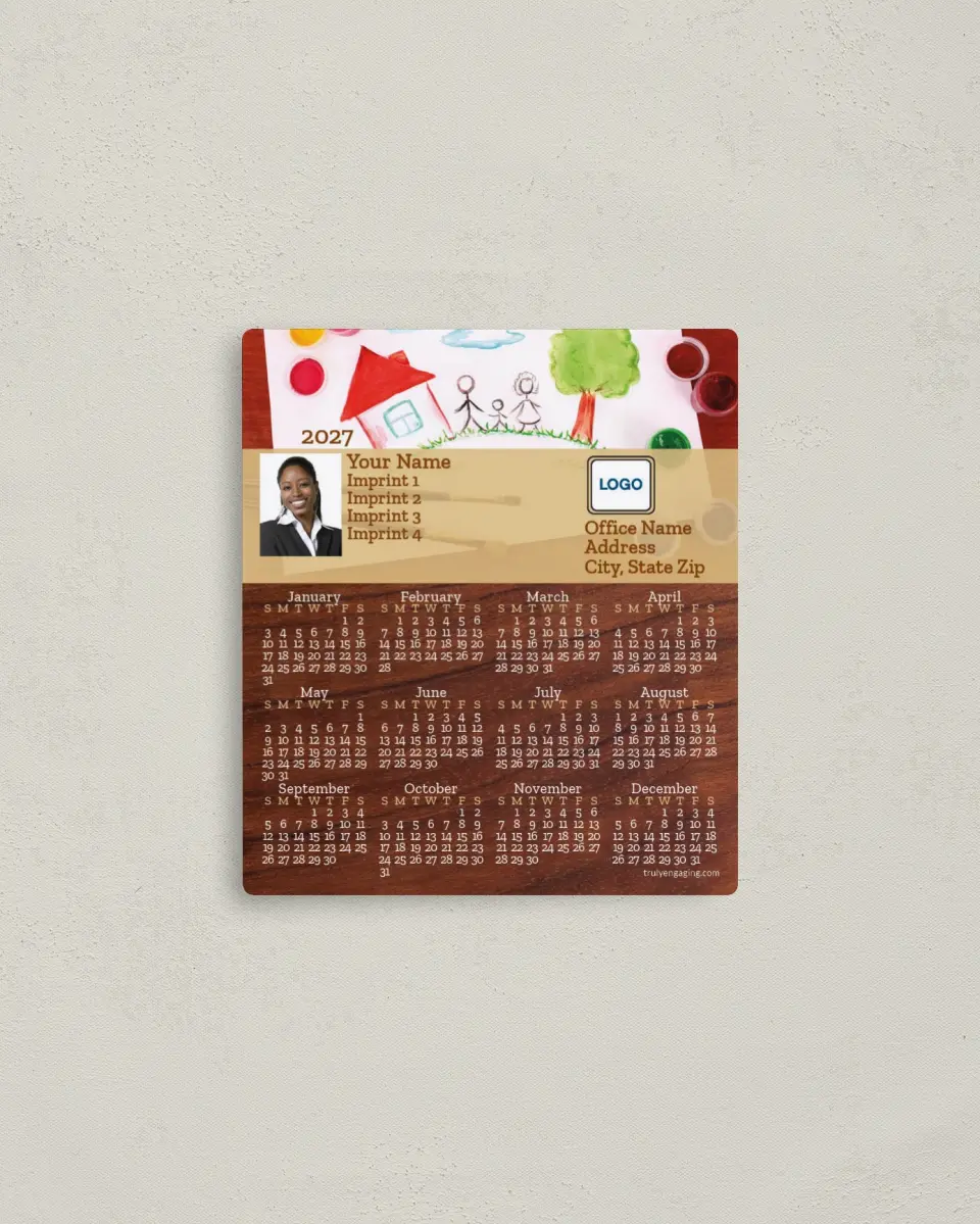 This is a 3½" x 4" Full Magnet Calendar called Family Fingerpainting printed in full color with a Standard Gloss finish