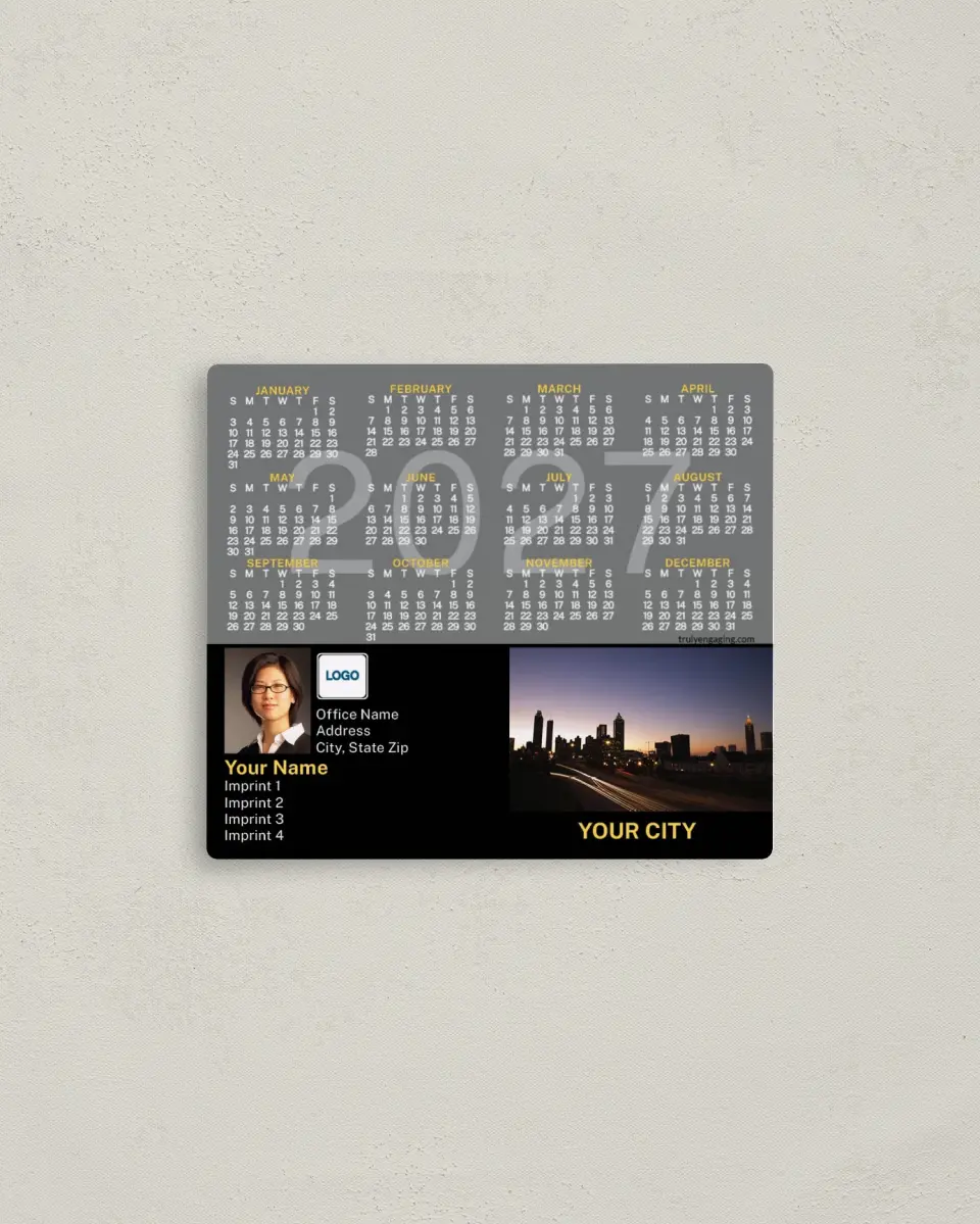 This is a 3½" x 4" Full Magnet Calendar called City Twilight printed in full color with a Standard Gloss finish