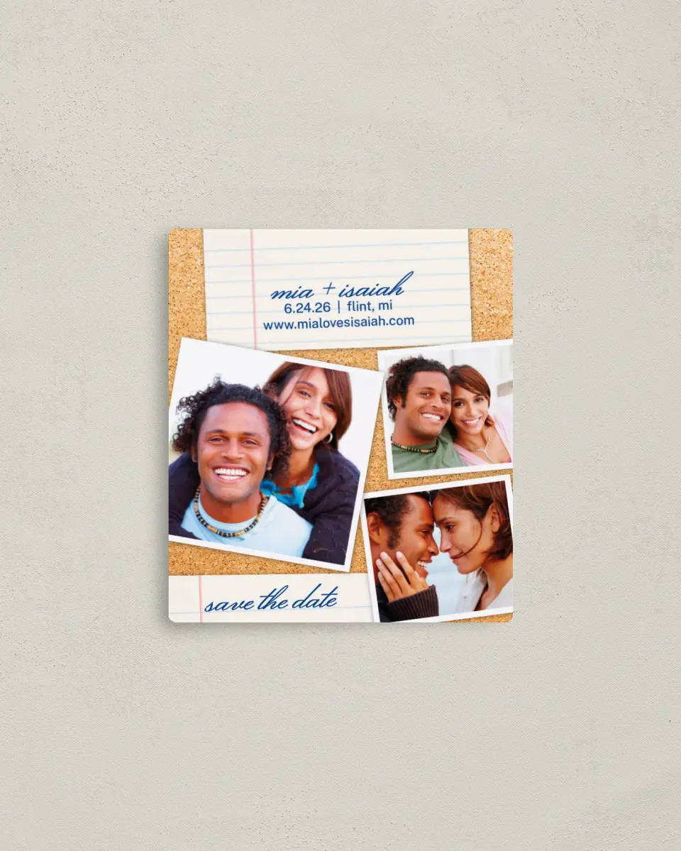 This is a 3½" x 4" Save the Date Magnet called Sweet Snapshots printed in full color with a Luxe Satin finish