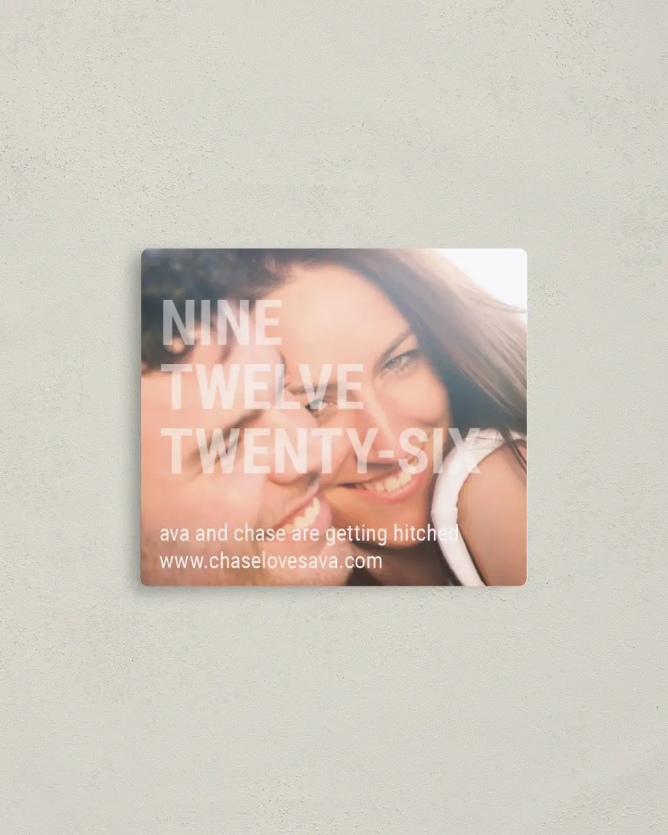This is a 3½" x 4" Save the Date Magnet called See Through Love printed in full color with a Luxe Satin finish