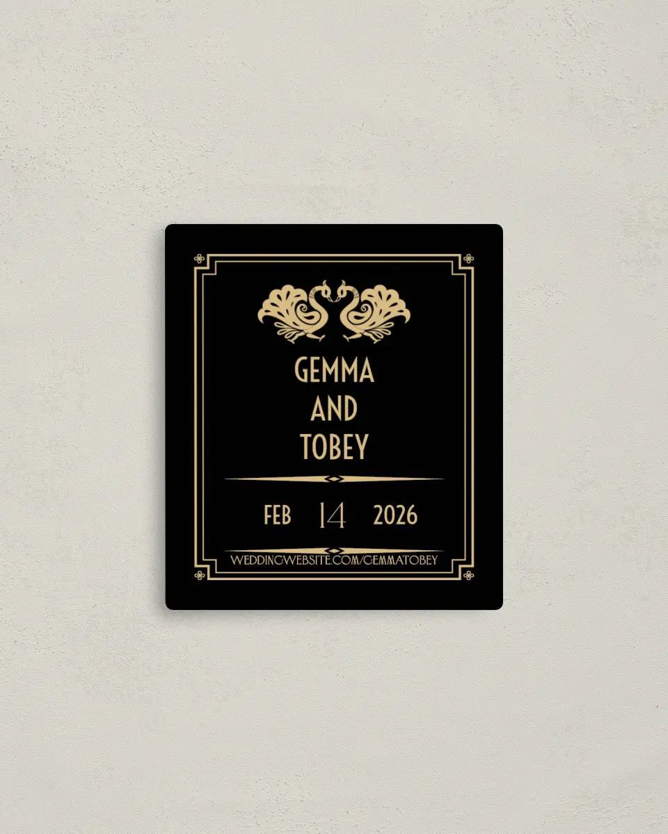 This is a 3½" x 4" Save the Date Magnet called Deco Glam printed in full color with a Luxe Satin finish