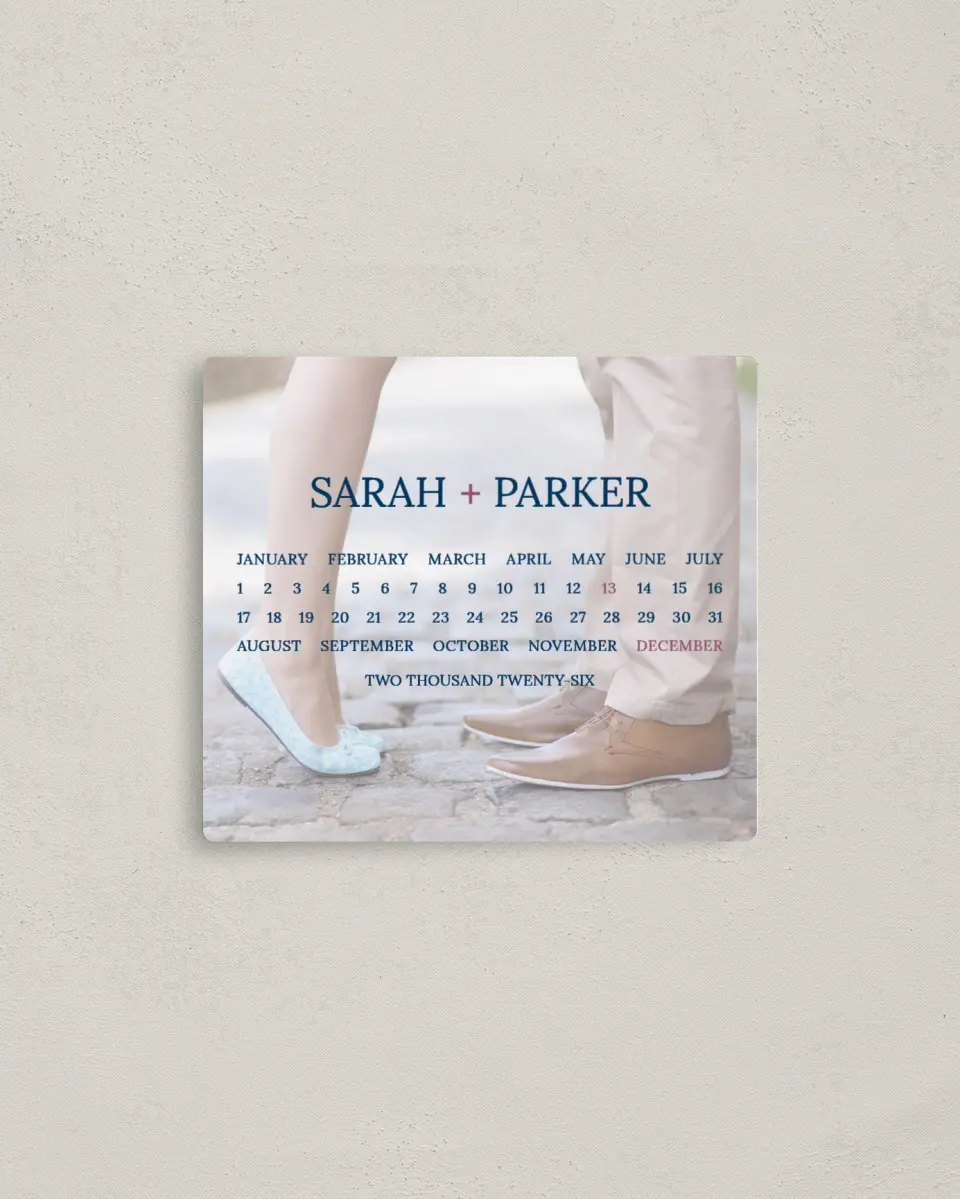 This is a 3½" x 4" Save the Date Magnet called Modern Calendar printed in full color with a Luxe Satin finish