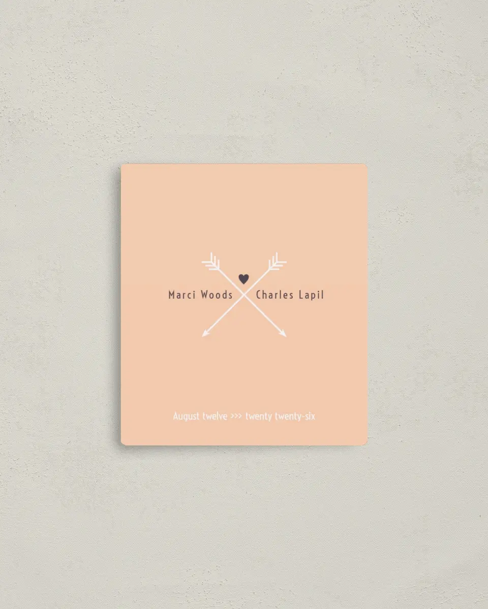 This is a 3½" x 4" Save the Date Magnet called Love Arrows printed in full color with a Luxe Satin finish