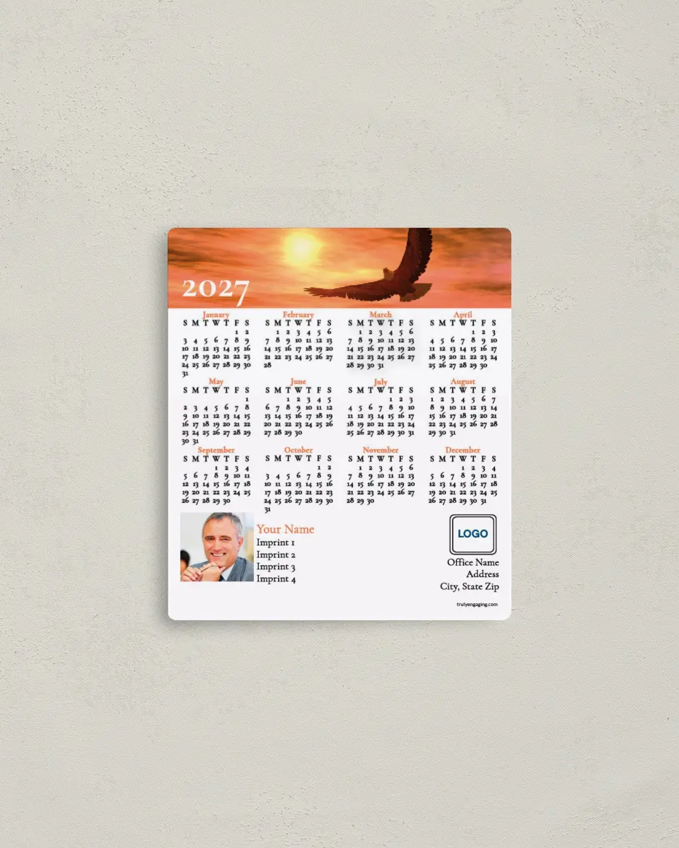 This is a 3½" x 4" Full Magnet Calendar called Soaring Eagle printed in full color with a Standard Gloss finish
