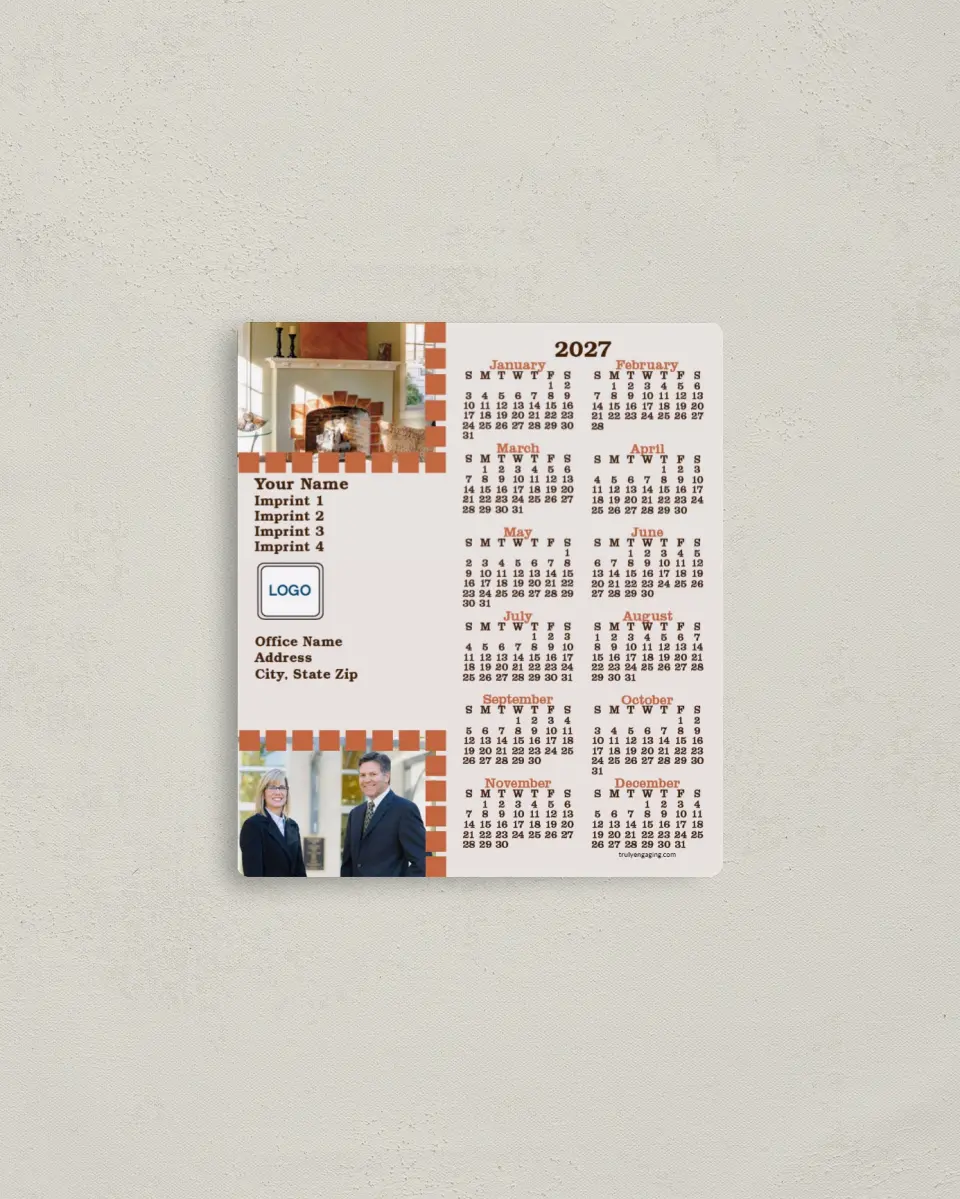 This is a 3½" x 4" Full Magnet Calendar called Inviting Fireplace printed in full color with a Standard Gloss finish
