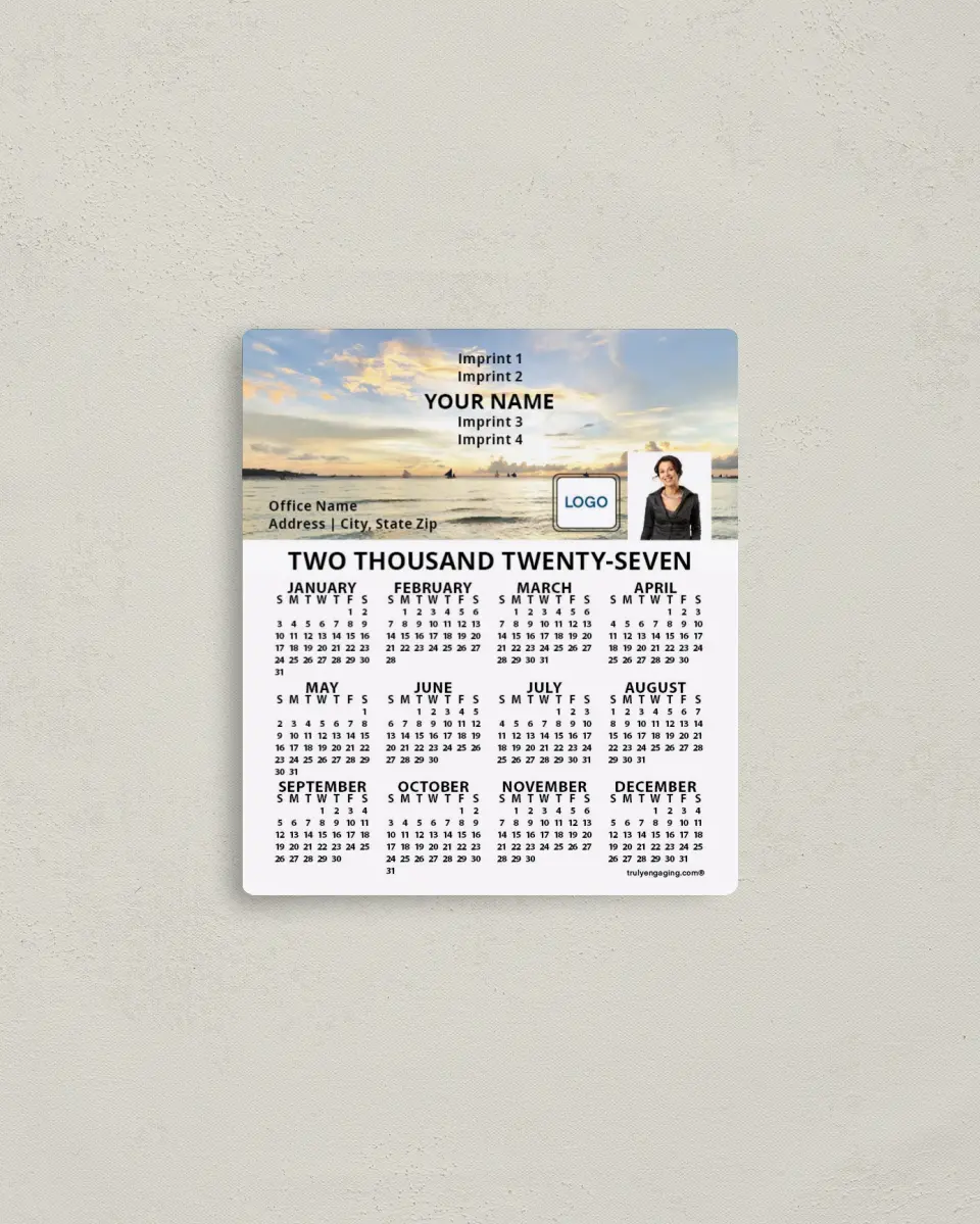 This is a 3½" x 4" Full Magnet Calendar called Setting Sun printed in full color with a Standard Gloss finish