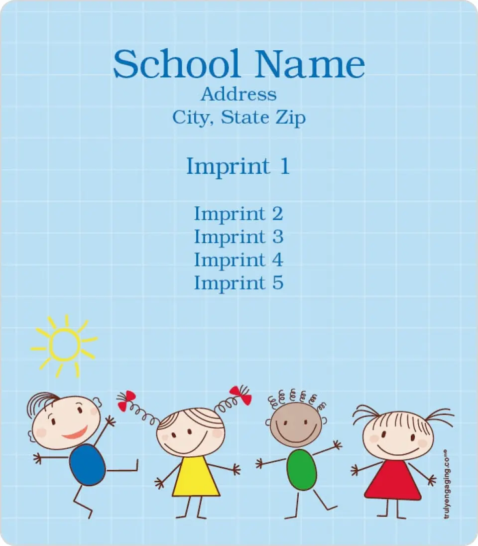 This is a 3½" x 4" School Contact Magnet called Squiggle Kids printed in full color