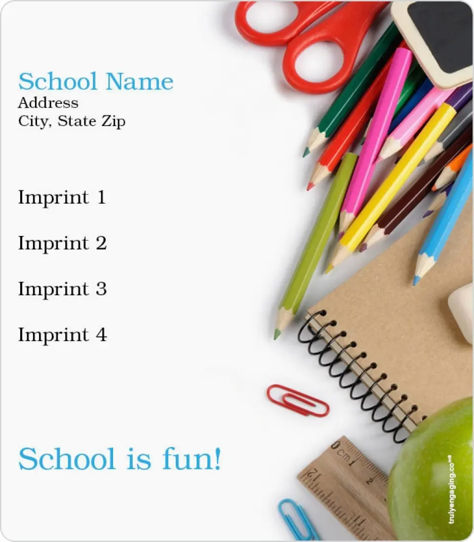 This is a 3½" x 4" School Contact Magnet called Classroom Supplies printed in full color