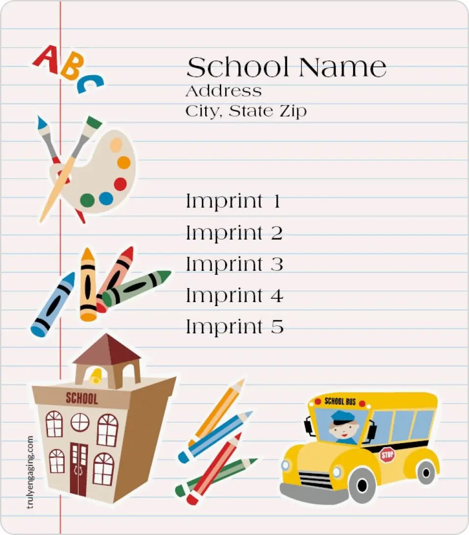 This is a 3½" x 4" School Contact Magnet called Schooltime Fun printed in full color