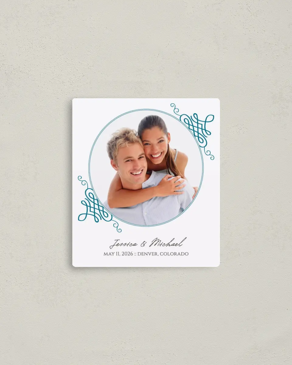 This is a 3½" x 4" Save the Date Magnet called Simple Luxury printed in full color with a Luxe Satin finish