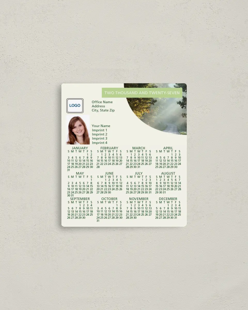 This is a 3½" x 4" Full Magnet Calendar called Morning Glory printed in full color with a Standard Gloss finish