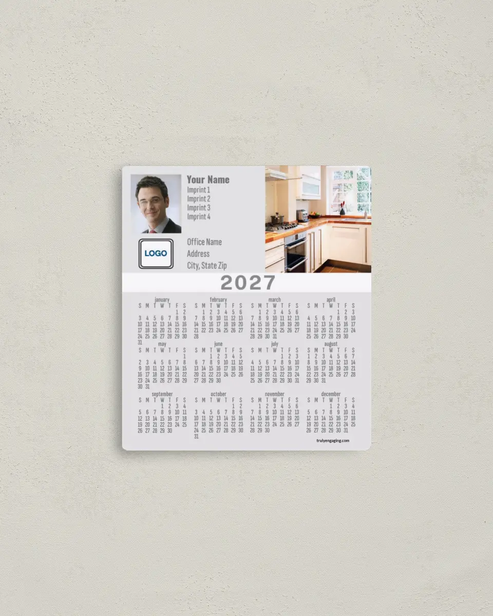 This is a 3½" x 4" Full Magnet Calendar called Modern Professional printed in full color with a Standard Gloss finish