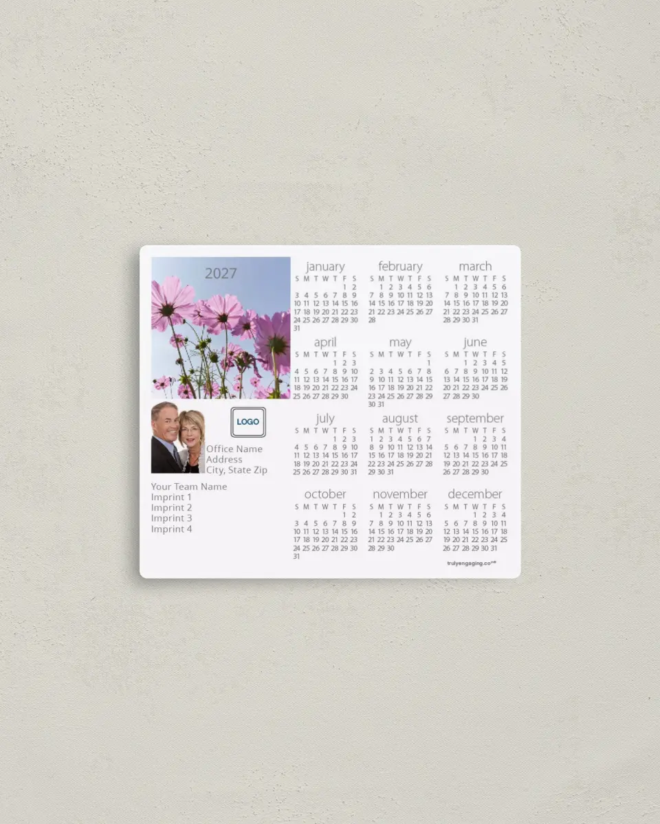 This is a 3½" x 4" Full Magnet Calendar called Sun Kissed Cosmos printed in full color with a Standard Gloss finish