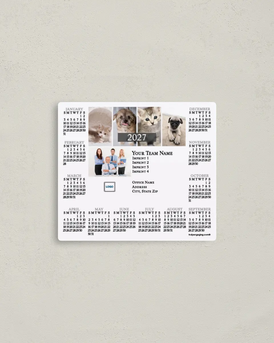 This is a 3½" x 4" Full Magnet Calendar called Kittens & Puppies printed in full color with a Standard Gloss finish