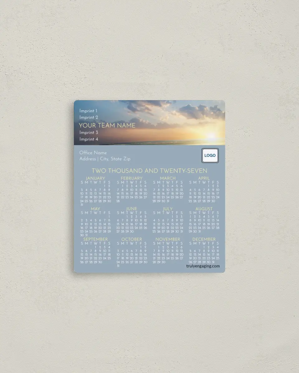 This is a 3½" x 4" Full Magnet Calendar called Radiant Light printed in full color with a Standard Gloss finish