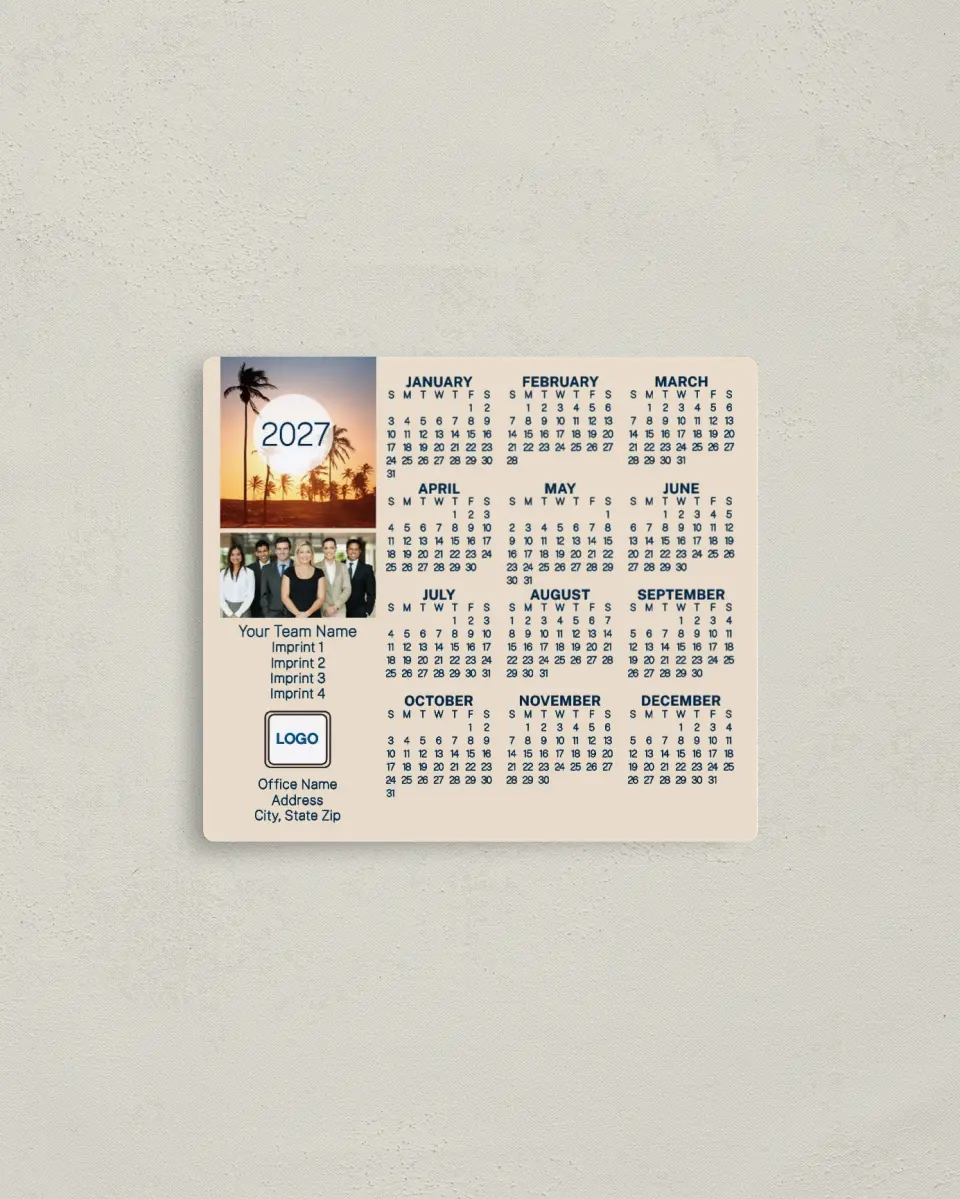 This is a 3½" x 4" Full Magnet Calendar called Island Glow printed in full color with a Standard Gloss finish