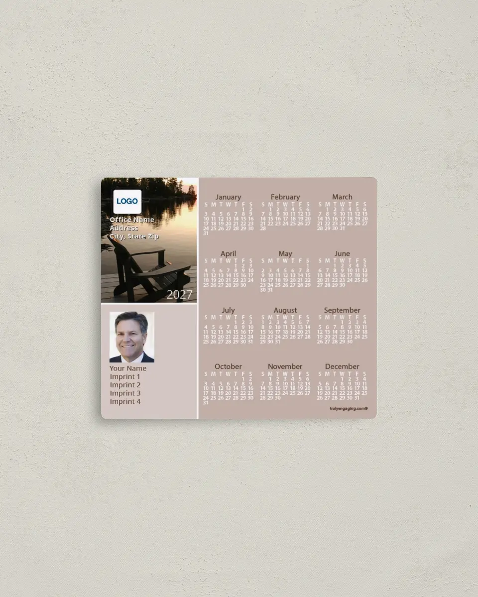 This is a 3½" x 4" Full Magnet Calendar called Lakeside Luxury printed in full color with a Standard Gloss finish