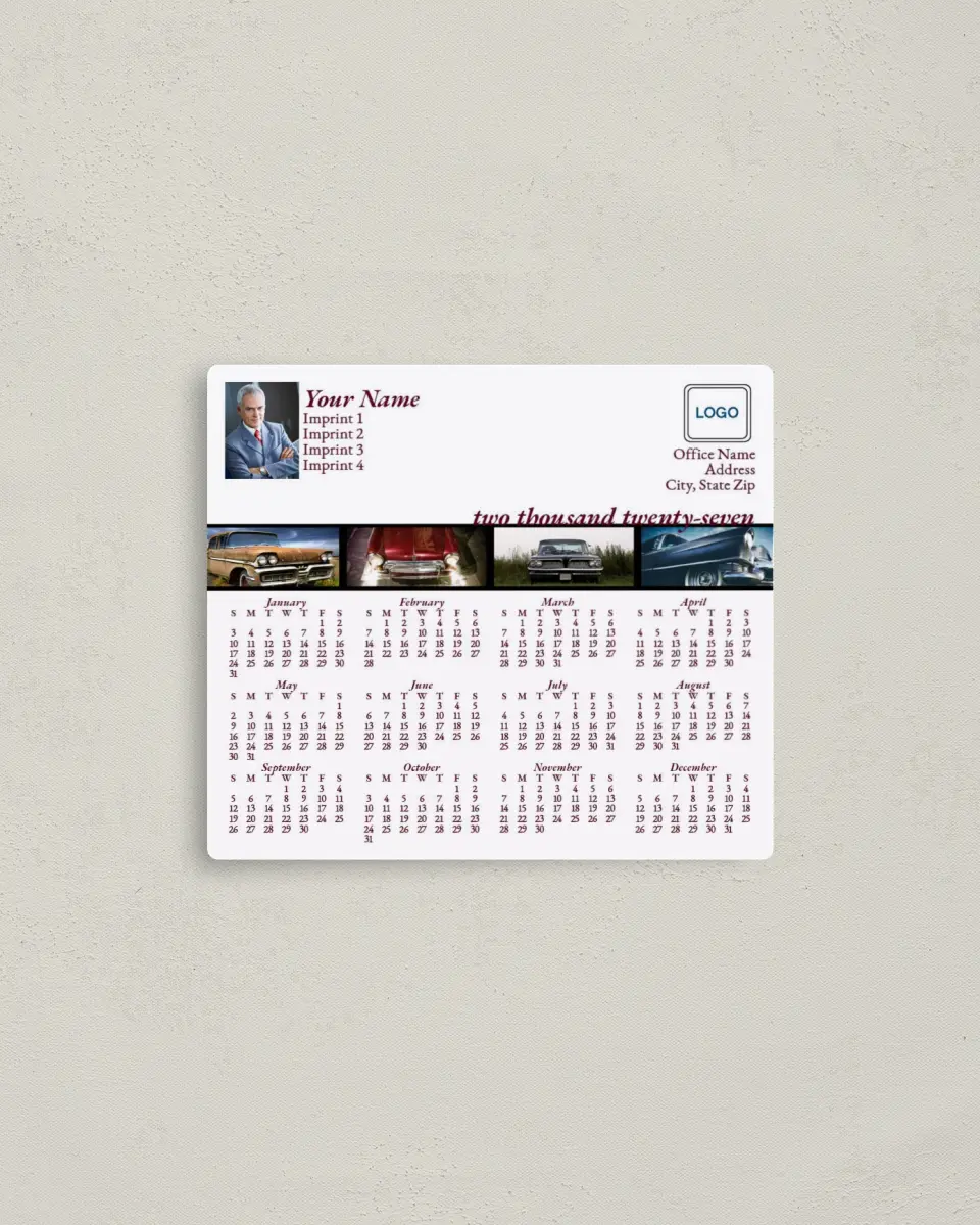 This is a 3½" x 4" Full Magnet Calendar called Classic Ride printed in full color with a Standard Gloss finish