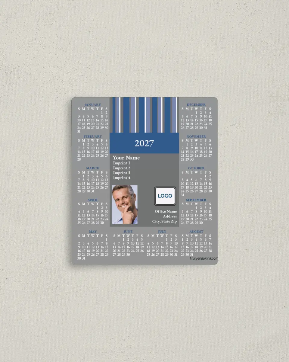 This is a 3½" x 4" Full Magnet Calendar called Premier Stripes printed in full color with a Standard Gloss finish