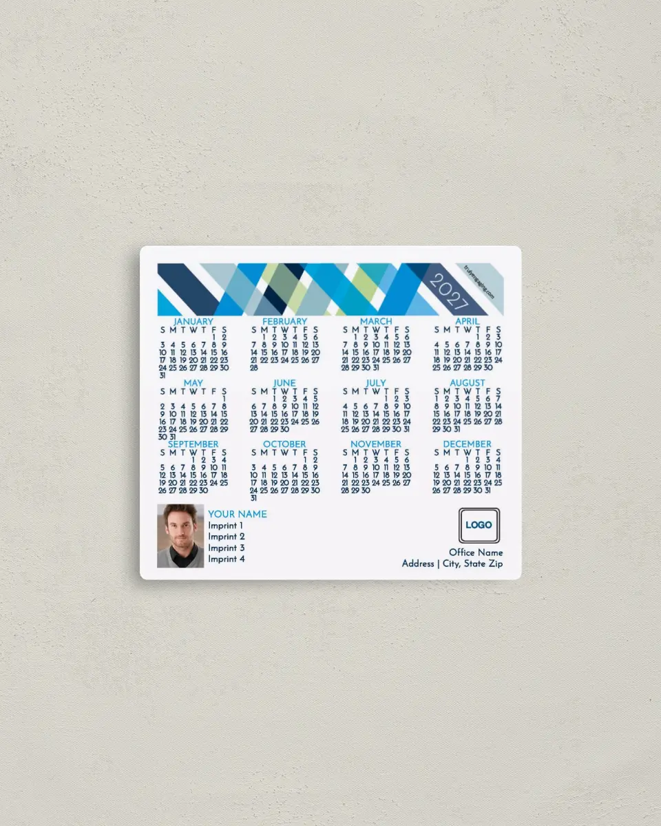 This is a 3½" x 4" Full Magnet Calendar called Cool Ribbon printed in full color with a Standard Gloss finish