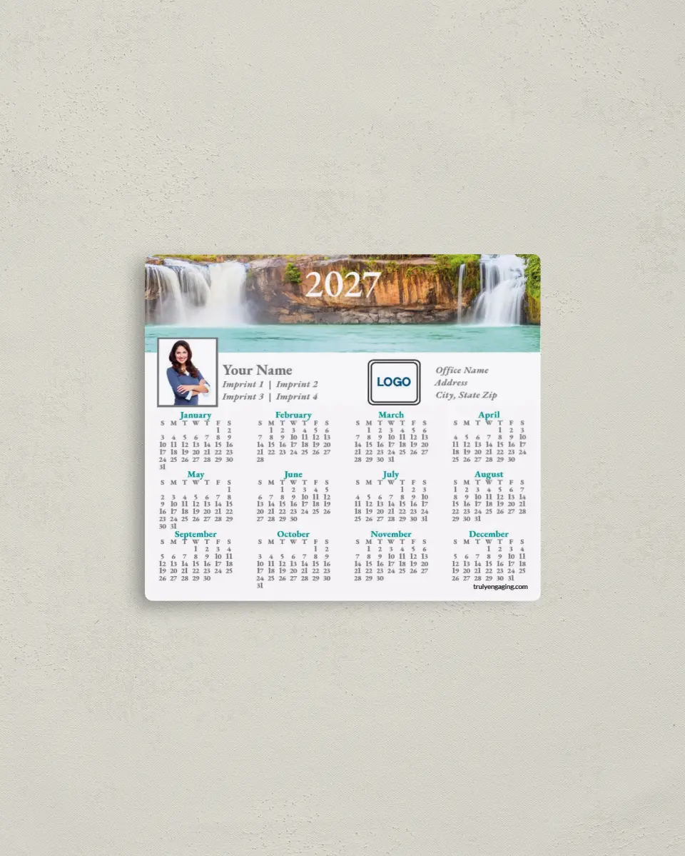 This is a 3½" x 4" Full Magnet Calendar called Refreshing Falls printed in full color with a Standard Gloss finish