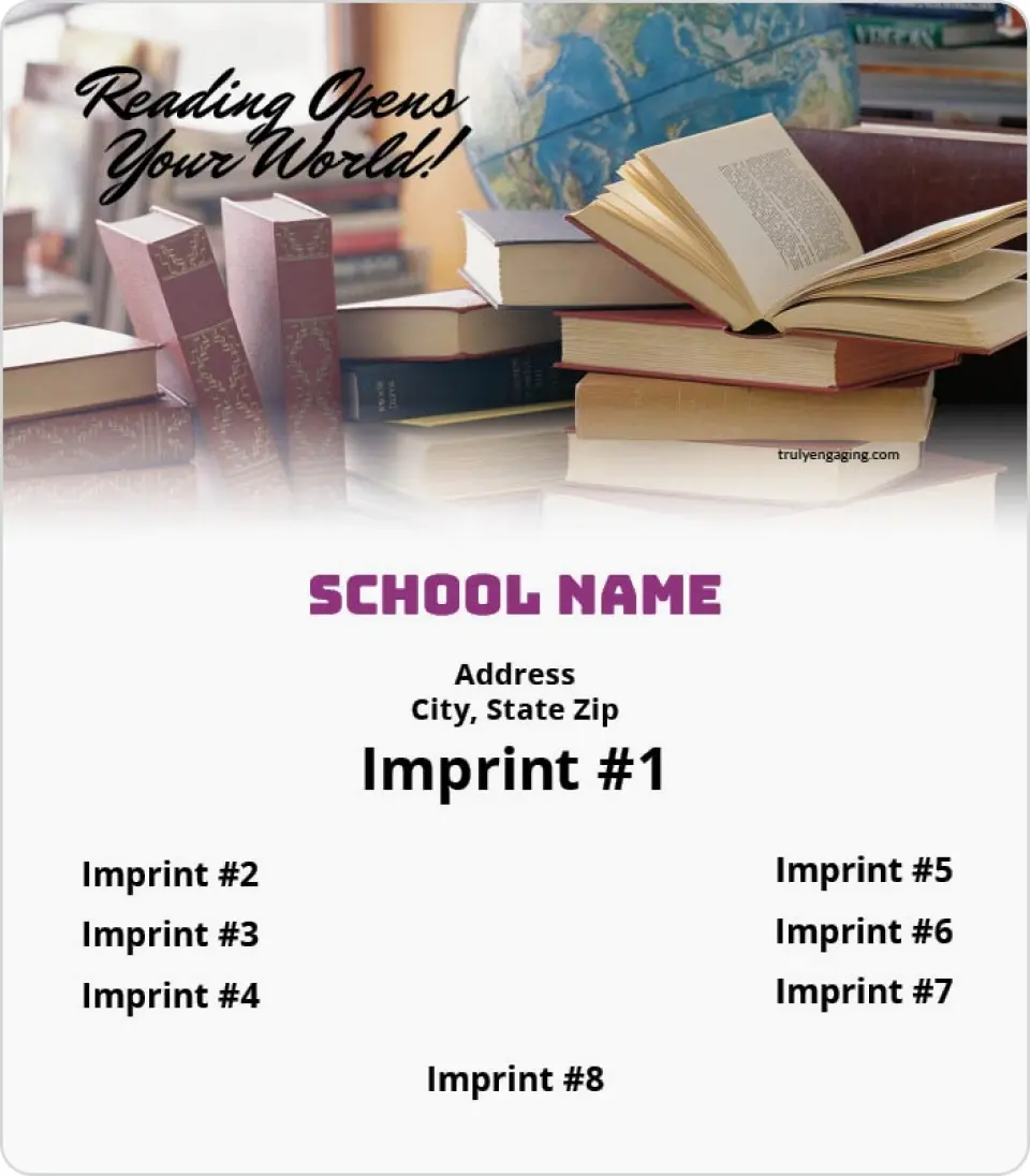 This is a 3½" x 4" School Contact Magnet called Globe and Books printed in full color