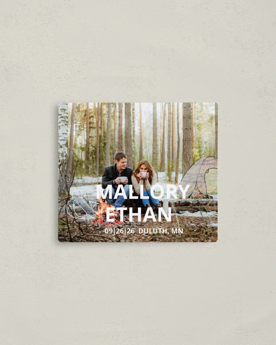 This is a 3½" x 4" Save the Date Magnet called Photo Ampersand printed in full color with a Luxe Satin finish