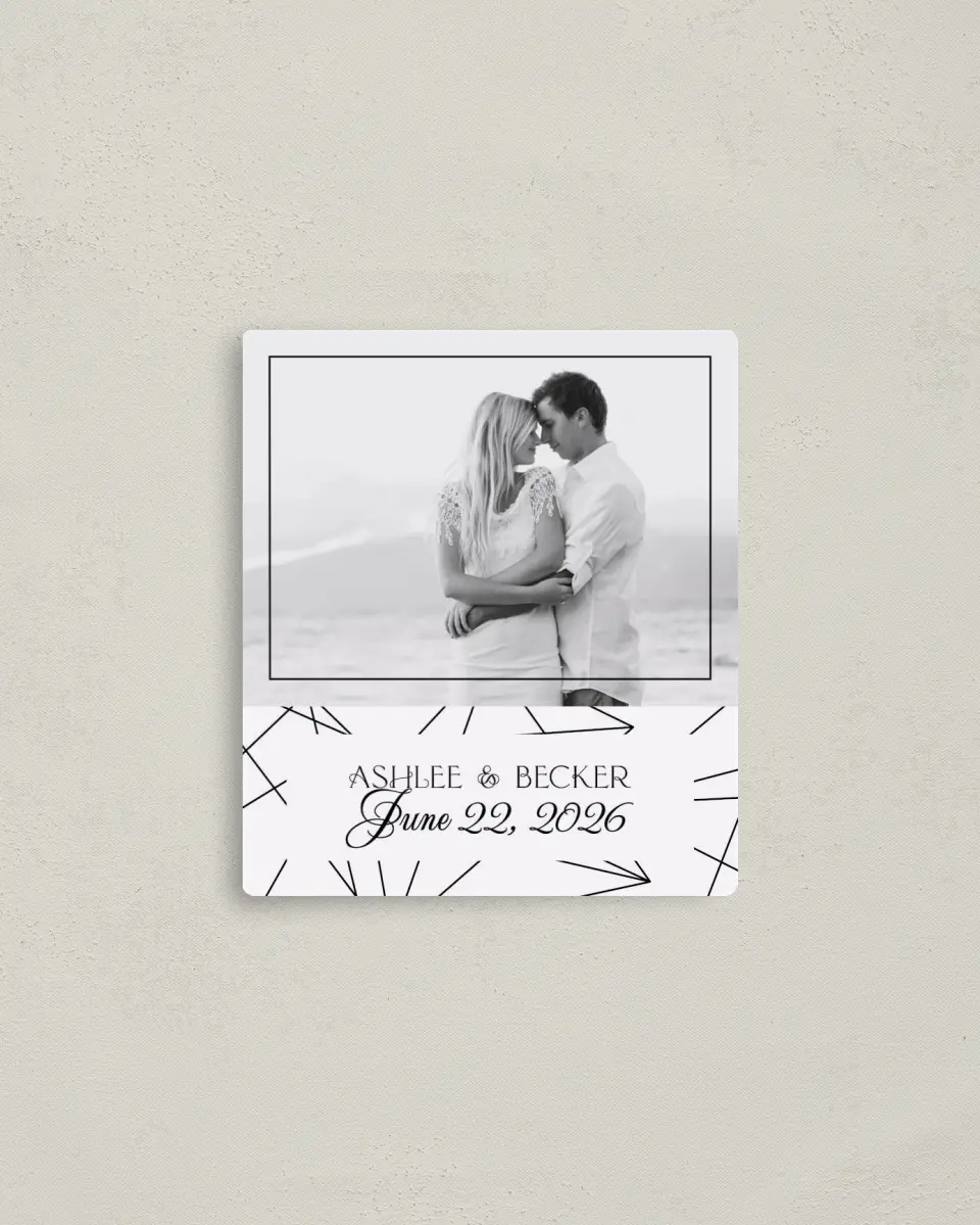 This is a 3½" x 4" Save the Date Magnet called Upscale Vegas printed in full color with a Luxe Satin finish