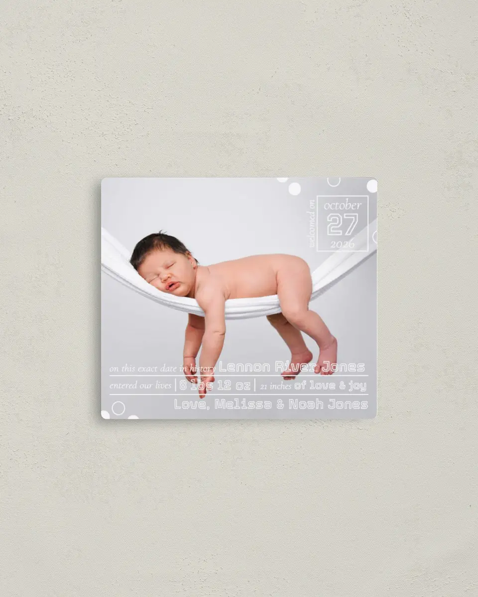 This is a 3½" x 4" Birth Announcement Magnet called Sprinkled With Love printed in full color with a Luxe Satin finish